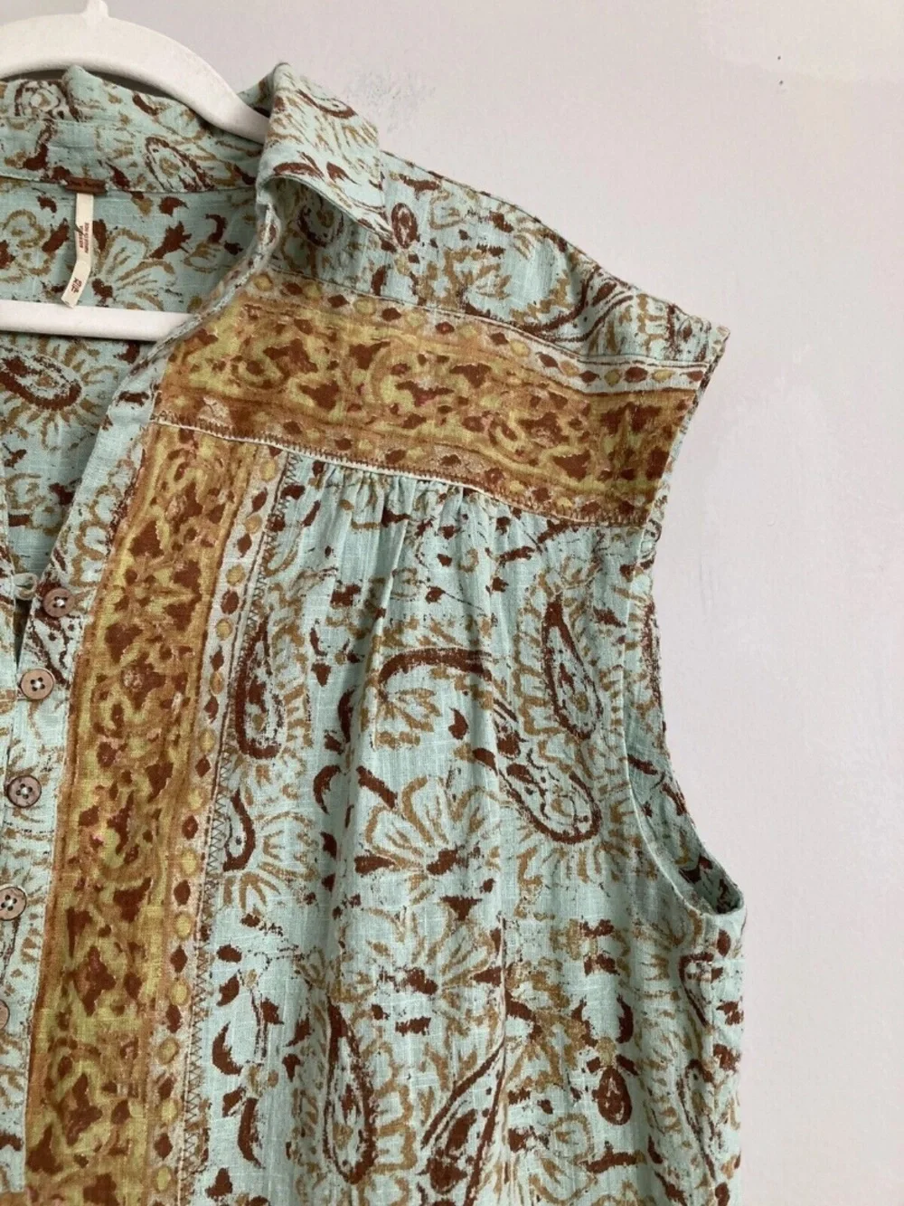 Light Blue and Mustard Floral Button-Front Women's Romper